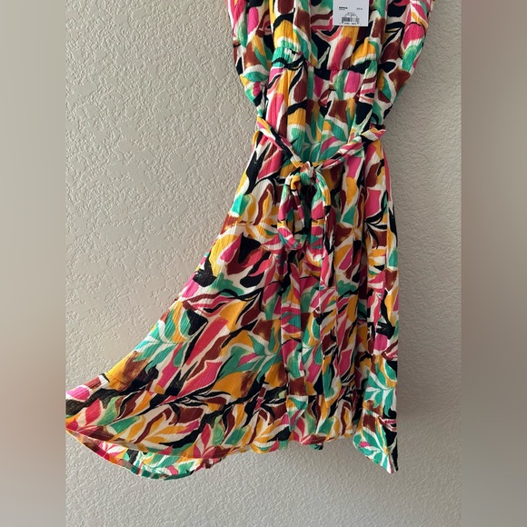 🆕 Nine West Crosshatch Spaghetti Strap Flutter Hem Tie Waist Dress | M - Picture 2 of 6